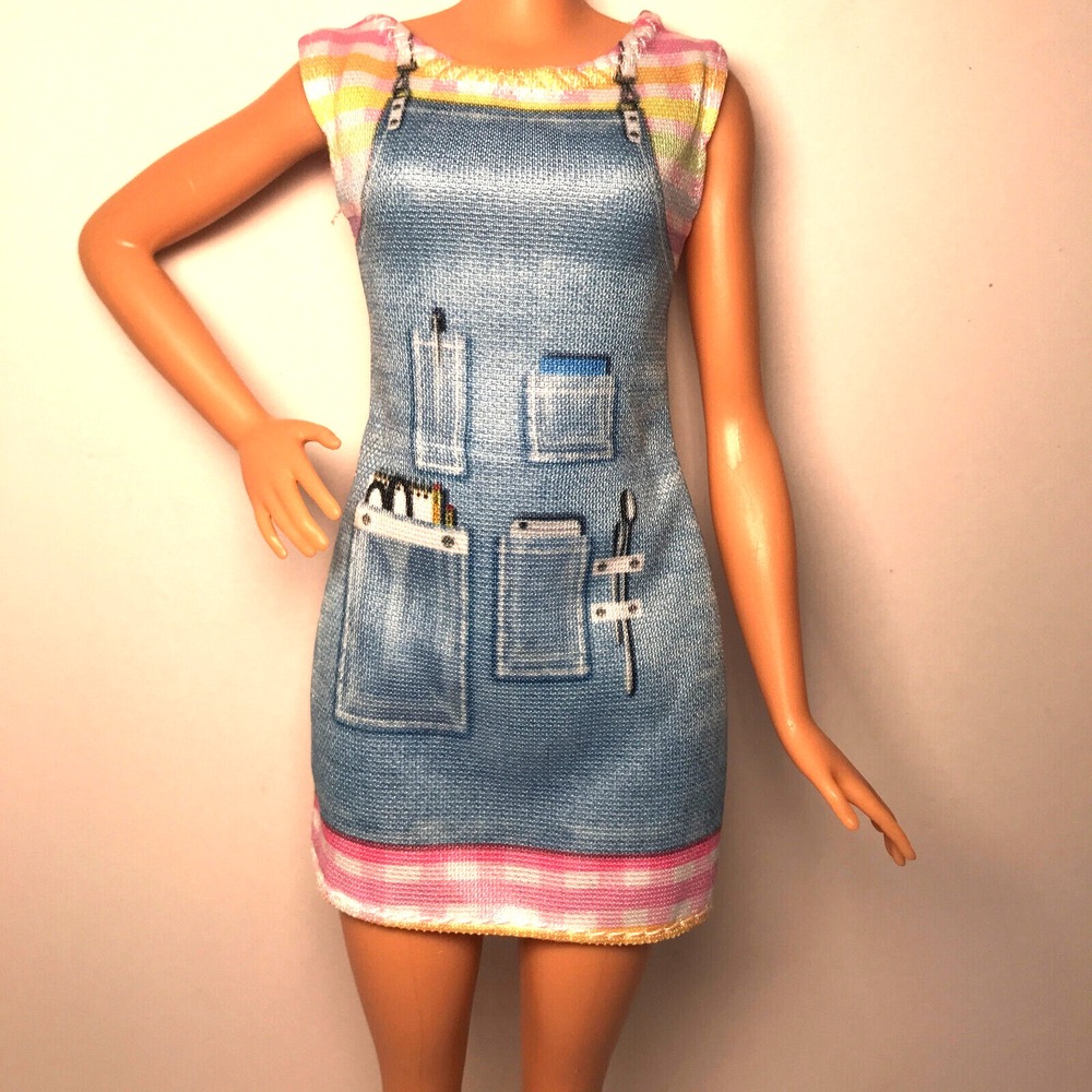 Barbie Doll Clothing Career Printed One-Piece Apron Dress W/ Notepad Pens